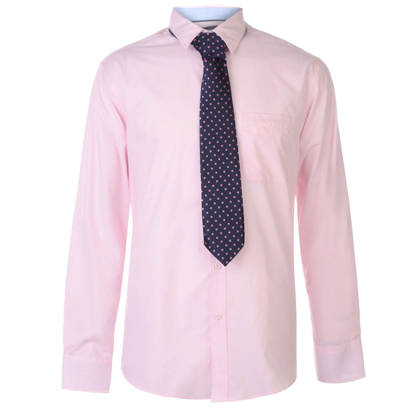 pánská košile s kravatou PIERRE CARDIN - PINK/NAVY - XL