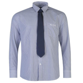 pánská košile s kravatou PIERRE CARDIN - WHITE/NAVY STRP - 2XL